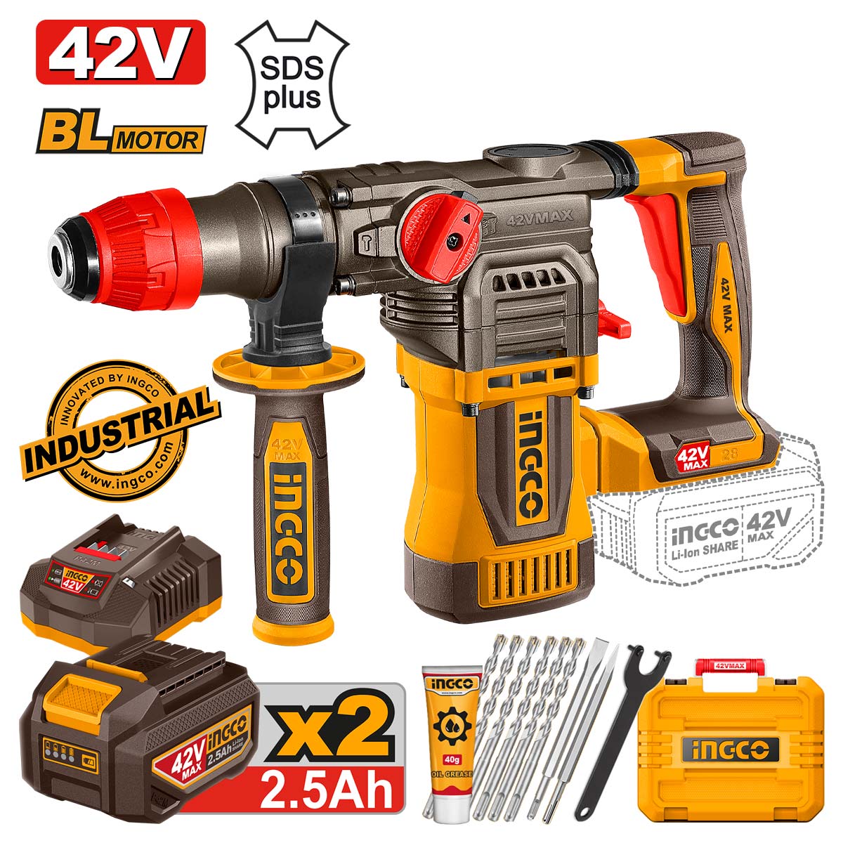 CRHLI422882E-1 (1) Πιστολέτο Περιστροφικό Κρουστικό Σκαπτικό Μπαταρίας 42V Li-Ion 4.5J 28mm